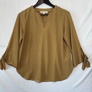 MICHAEL MICHAEL KORS Mustard Chain Link Print Split Neck Blouse Size Small